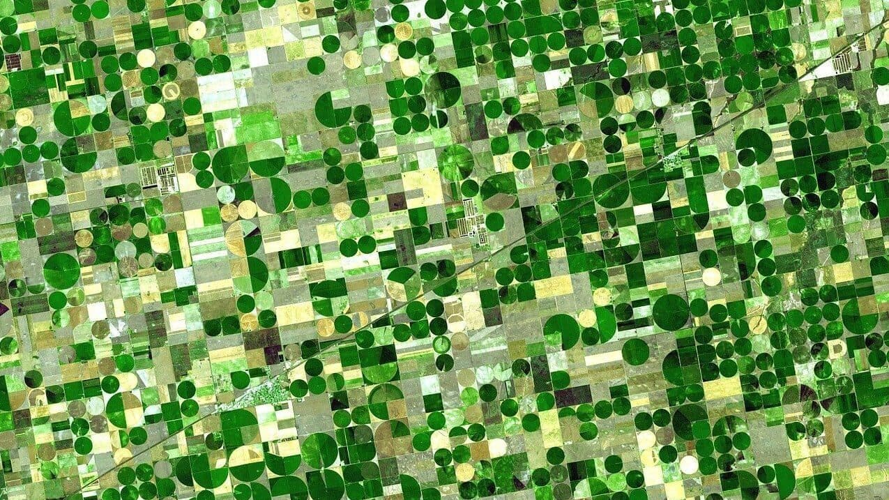 Satellite view of irrigated fields